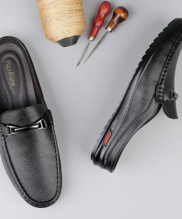 Hot Sale Mens Casual Muller Shoes Business Leather Men Half Slippers Summer Breathable Half Drag Slip-on Lazy Loafers Moccasins