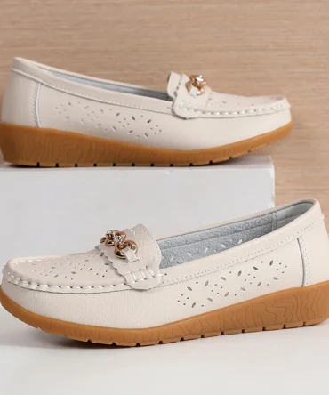 Fashion Comforty Women Shoes Lightweight Soft Leather Casual Wedges Pumps Nurse Slip On Loafers Summer Breathable Mom Shoes